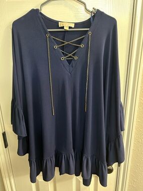 Michael Michael Kors Chain Lace-Up Caftan Top Size 2X Color True Navy